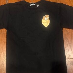 Moschino Black T-Shirt with Bear and Heart Design